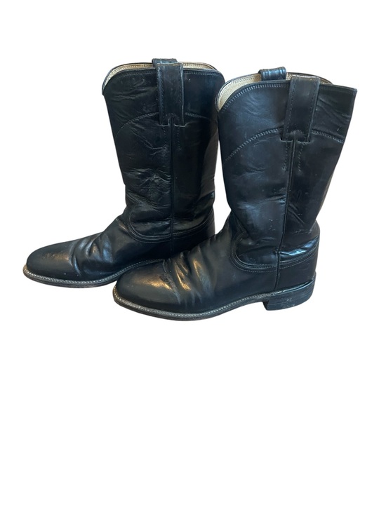 Justin Boots Shoes - VTG Justin Black Leather Roper Cowboy Boots Womens Size 6.5 Style L3703 USA READ